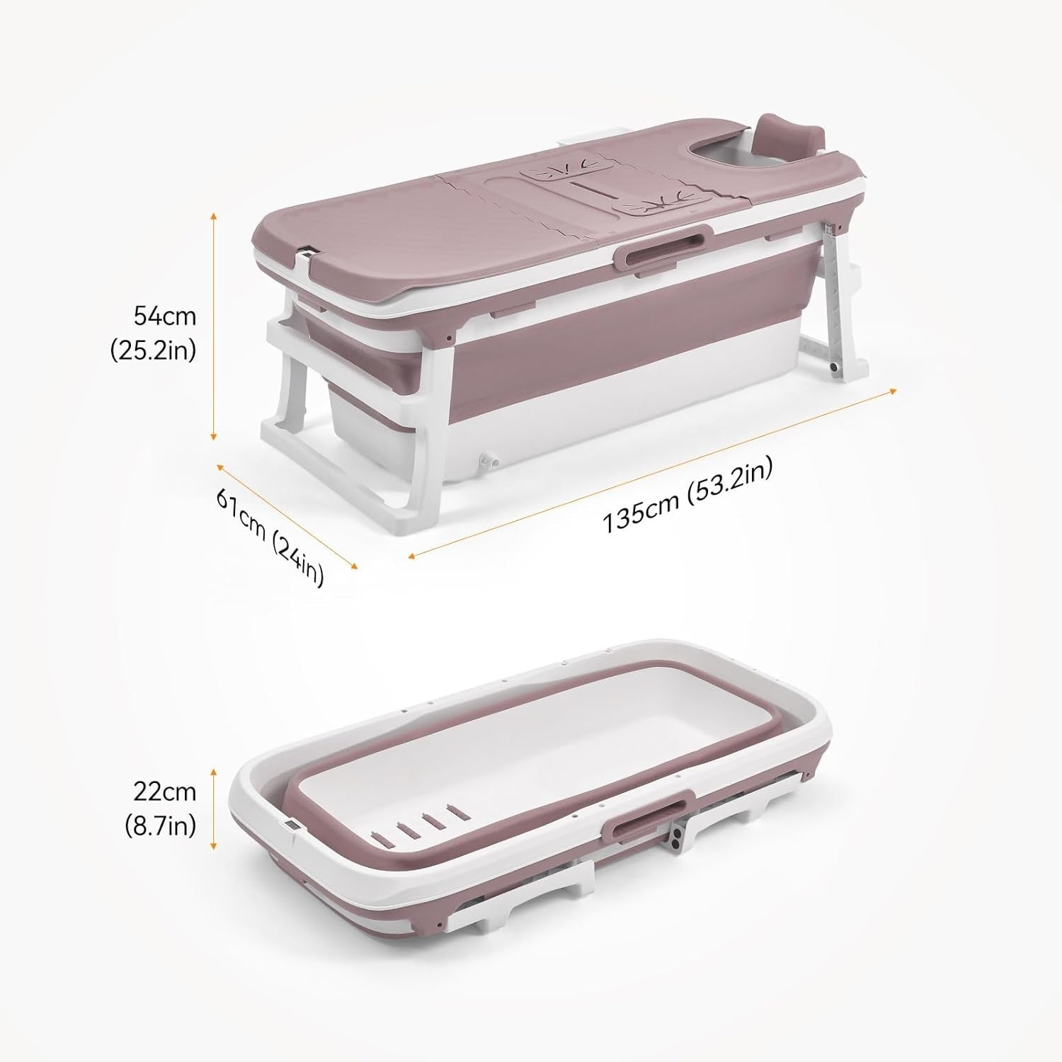 Portable Foldable Adult Bathtub 135x54x61cm Pink Spa Bath with Lid & Massage