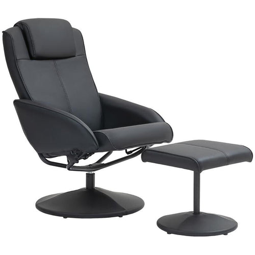 Black Recliner Armchair Chair w/ Footstool Faux Leather Swivel Lounge Set