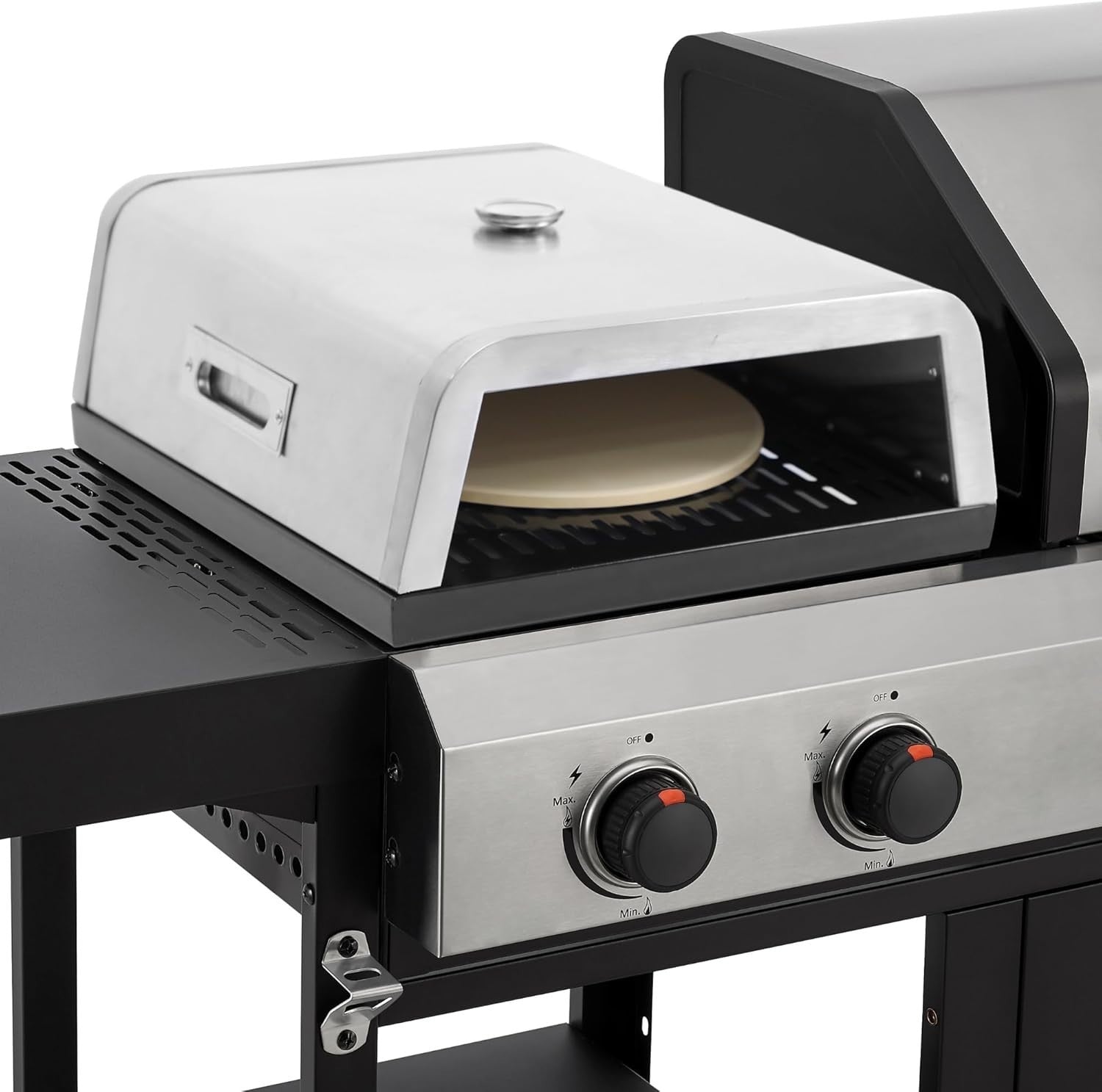 3-in-1 Gas BBQ Grill with Pizza Oven & Hot Plate | 4 Burner | Foldable Shelves
