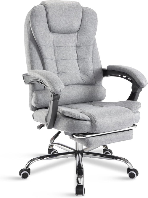Ergonomic Executive Office Chair, Linen Fabric, Adjustable Recline & Footrest