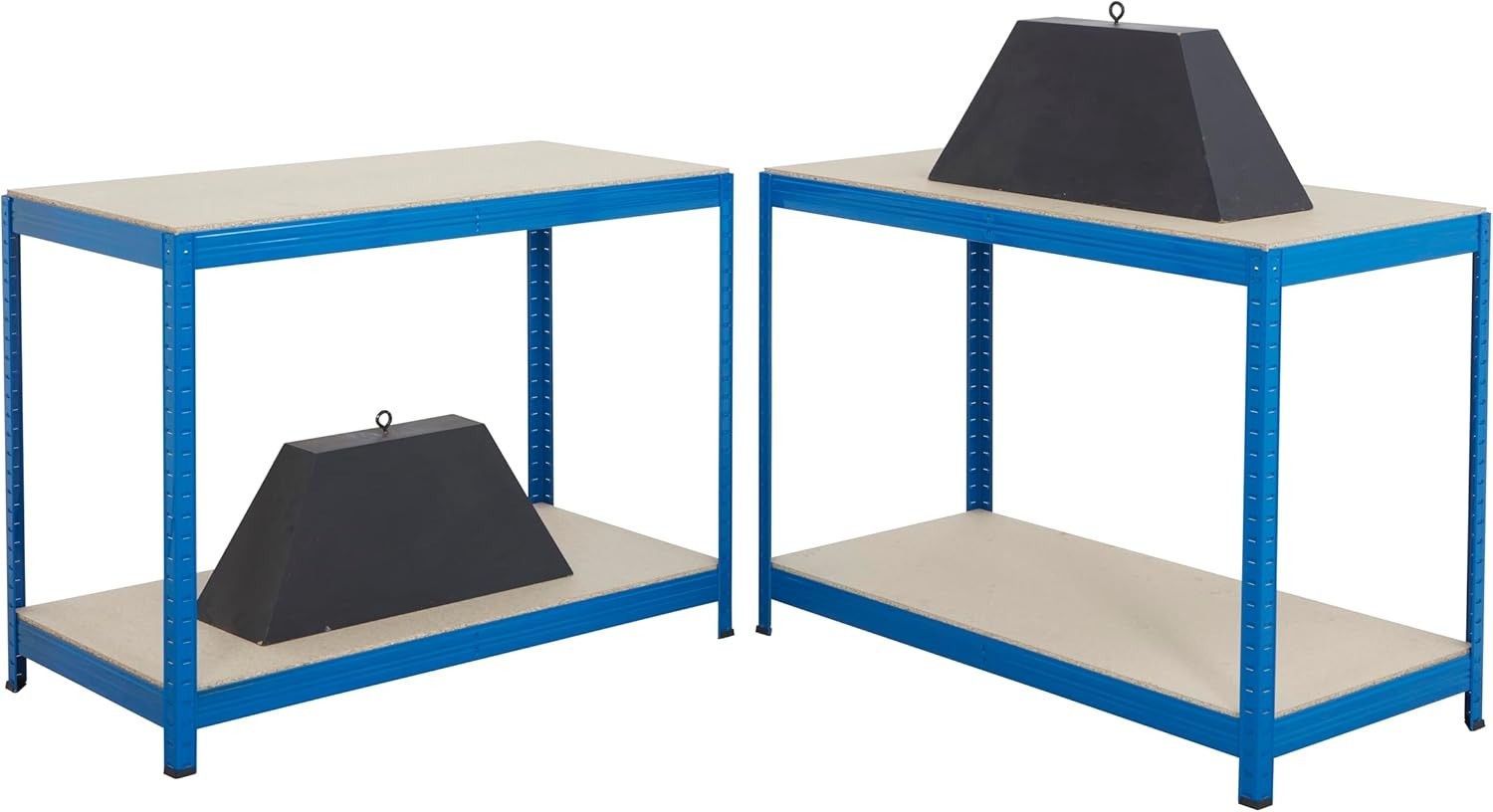 2x Industrial Workbenches 1400mm Wide 300kg Load Each with Adjustable Shelf