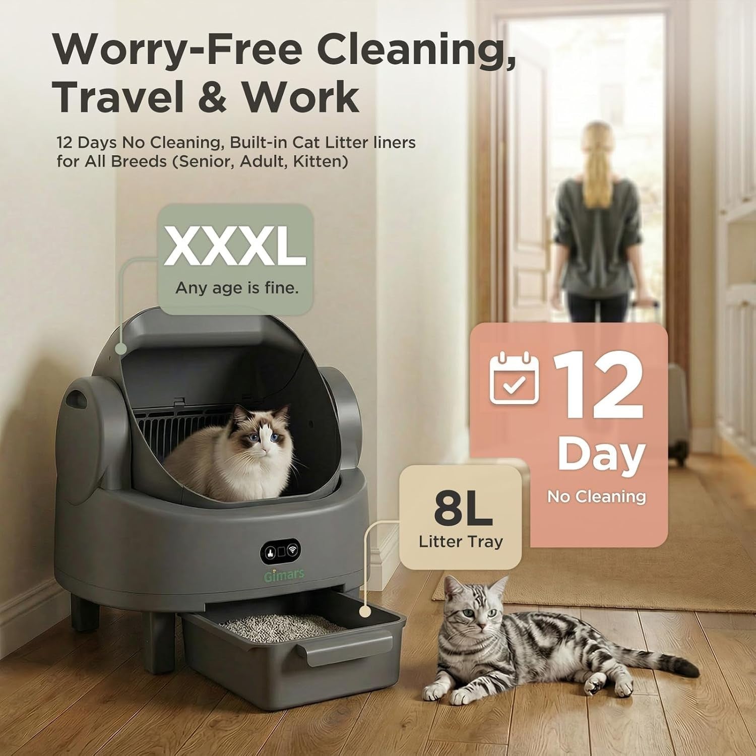 XXXL Self Cleaning Cat Litter Box App Control Open Top Auto Multi Cat