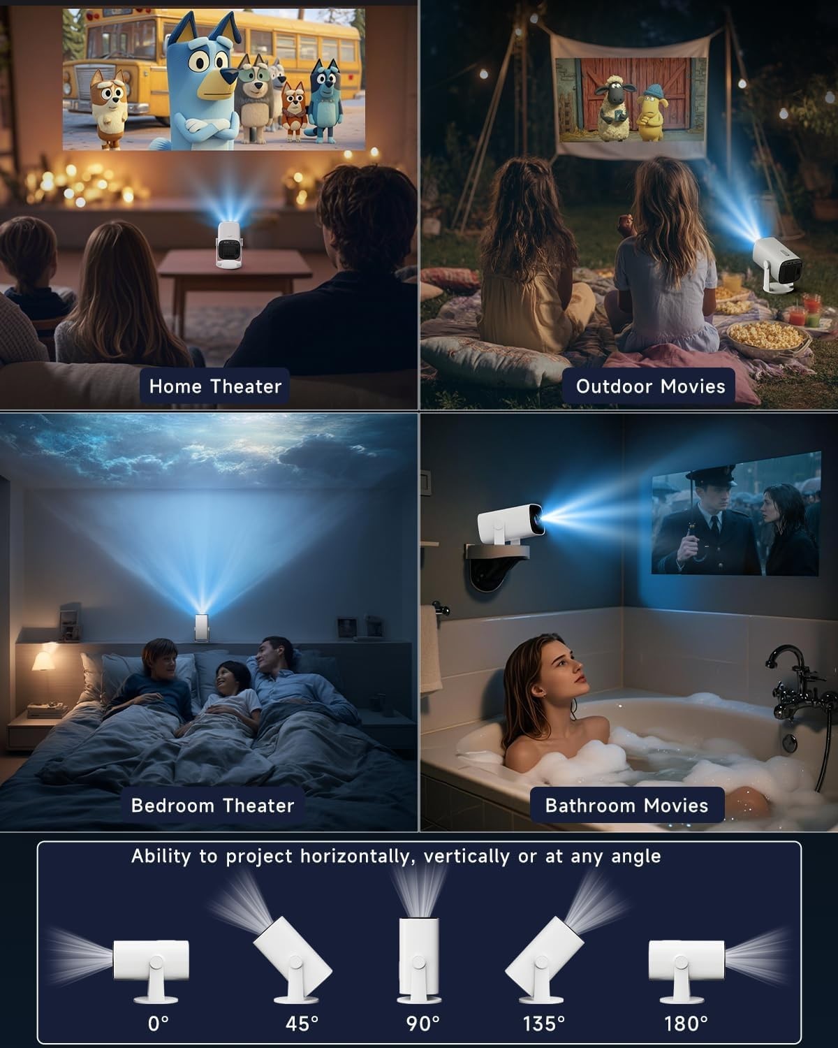 4K Mini Smart Projector WiFi 6 Bluetooth Android Auto Keystone 180°