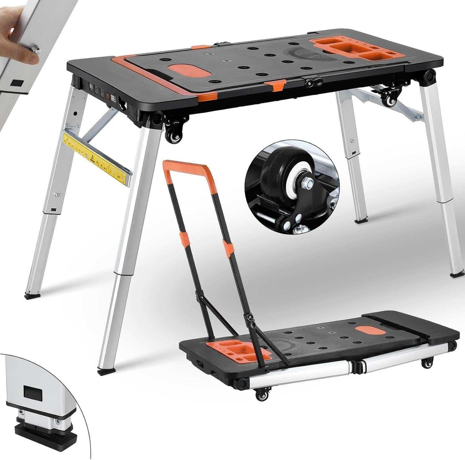 7-in-1 Folding Workbench Sawhorse Scaffold Dolly Creeper Hand Truck 150–200kg