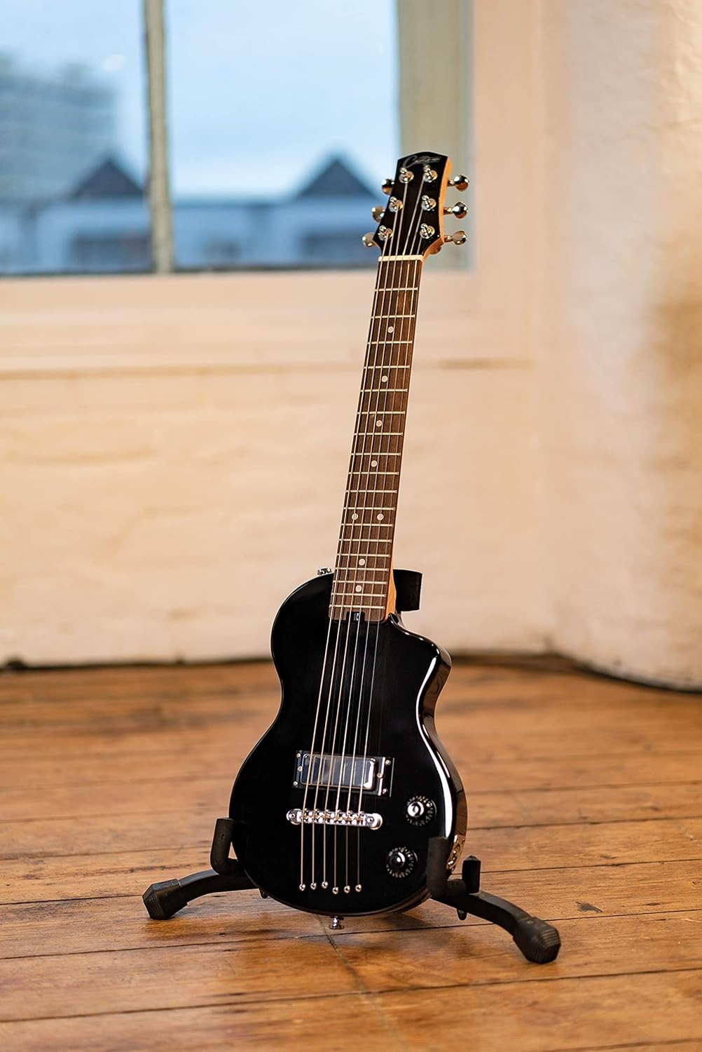 Mini Electric Guitar 3/4 Travel Size Black Beginner Kids Adults