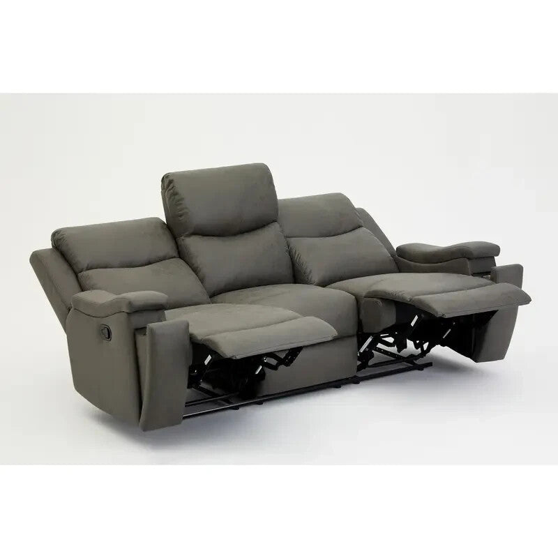 Grey Faux Leather 3 Seater Recliner Sofa with Cup Holders & Lumbar Support