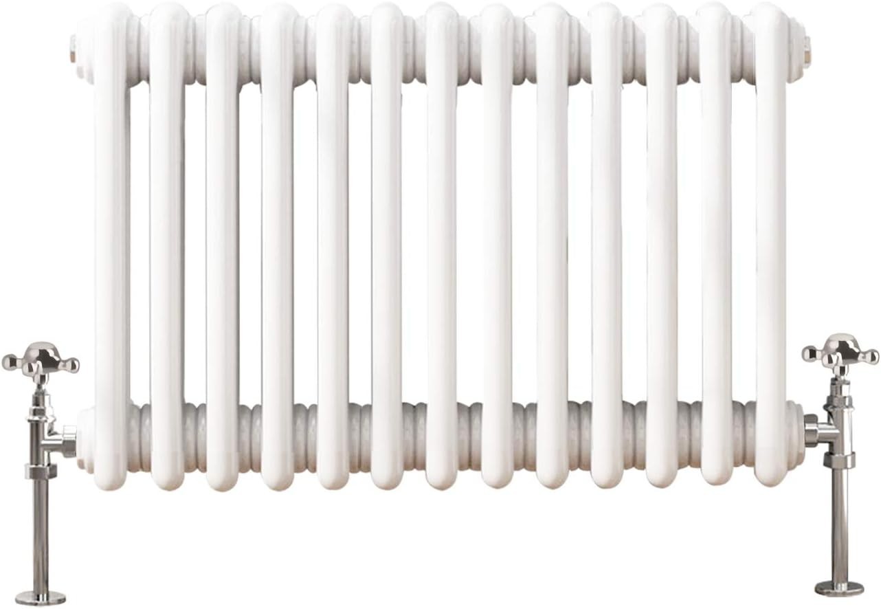 Double Column Horizontal Radiator 300x605mm White Cast Iron Style