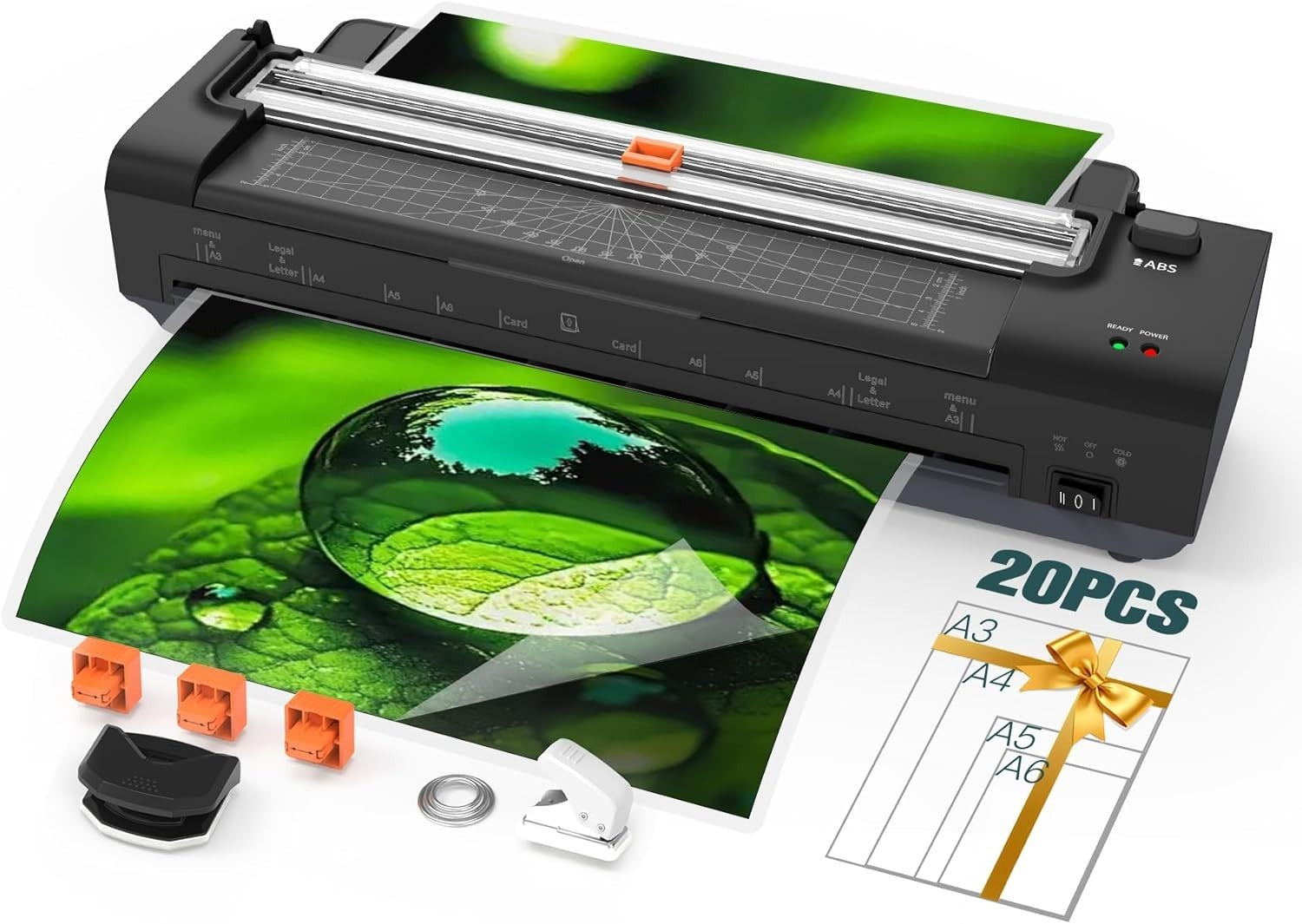 A3 Laminator 10-in-1 Auto Feed Hot Cold Anti Jam Trimmer + 20 Sheets