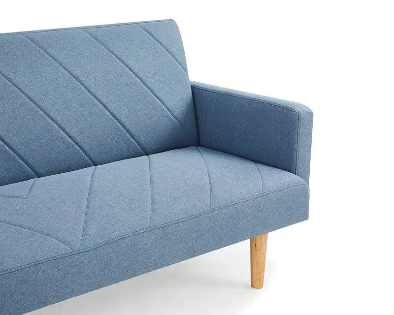 3 Seater Fabric Sofa Bed Blue Clic Clac Wooden Legs Chevron Design