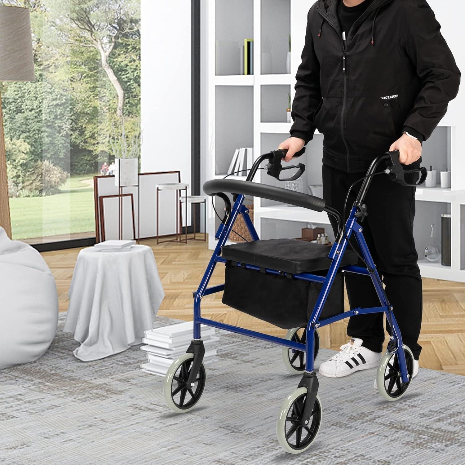 Rollator Walker Lightweight Folding 4 Wheel Mobility Aid Seat Brakes Bag