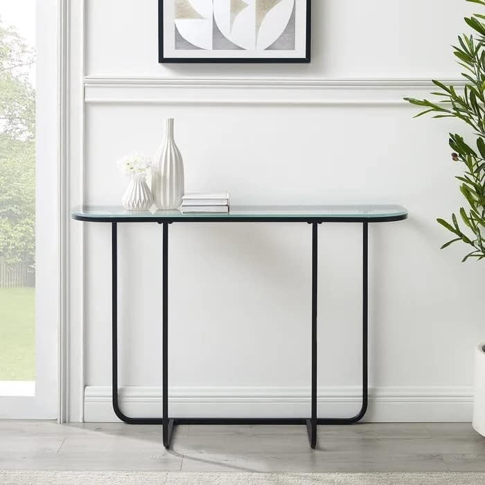 Glass Console Table with Metal Legs, Narrow Entryway Sofa Hallway Desk 76x139cm