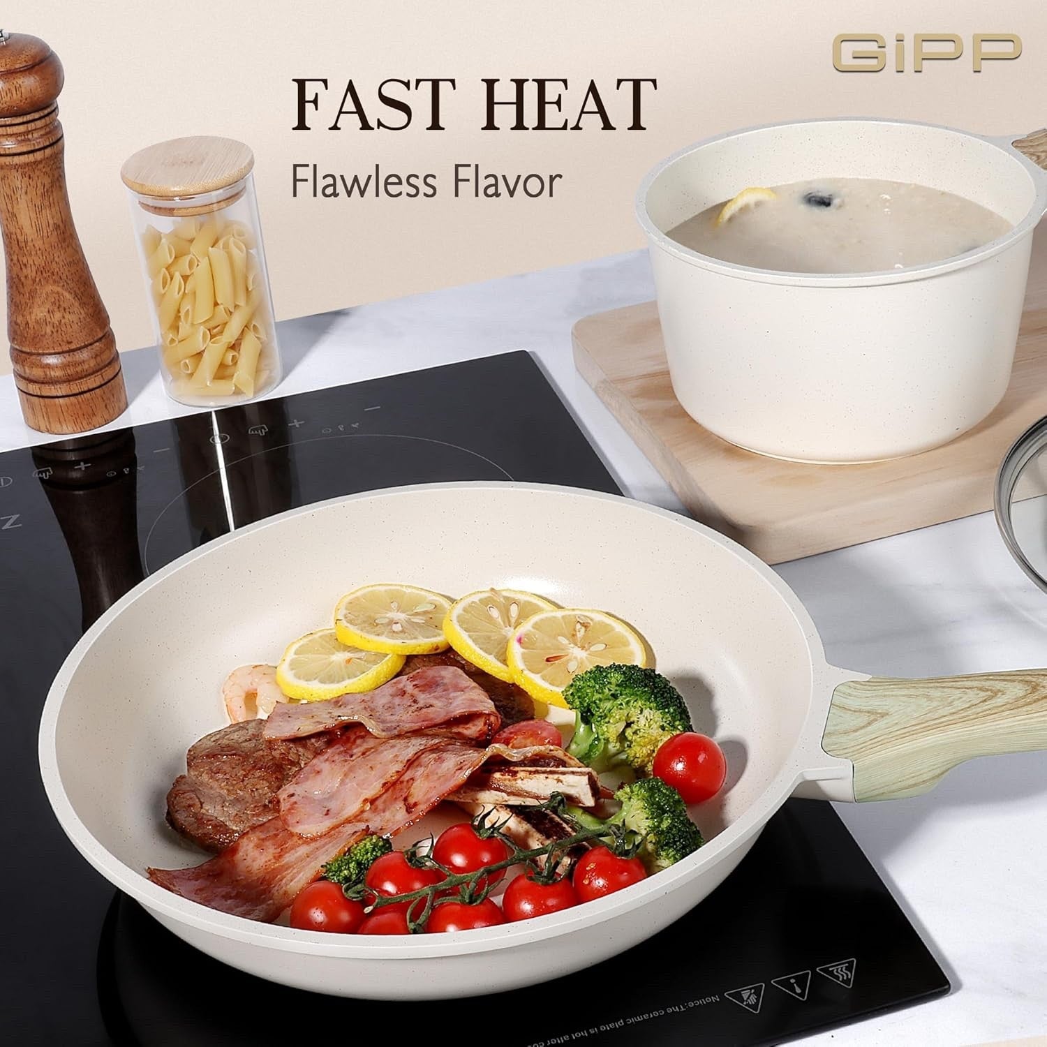 18Pcs Ceramic Non Stick Cookware Set PFAS-Free Induction Pots & Pans with Lids