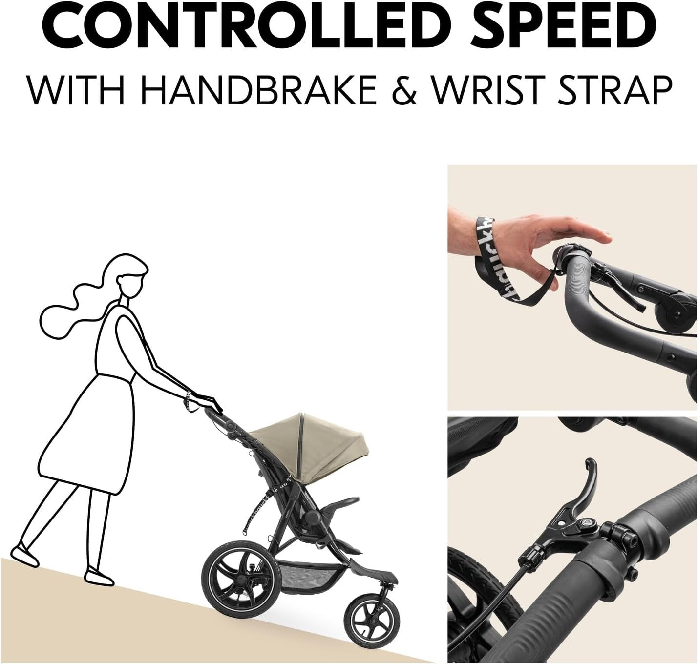 All Terrain Pushchair 3 Wheeler Air Tyre Stroller Handbrake Reclining Olive