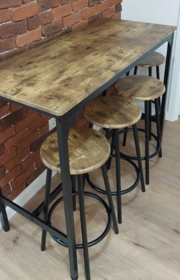 Breakfast Bar Table & 4 Stools Set Industrial Rustic Counter Height Dining