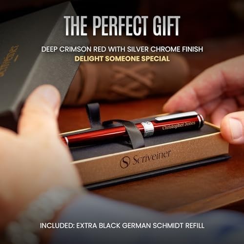 Personalised Rollerball Pen Crimson Red Chrome Medium Ink Gift