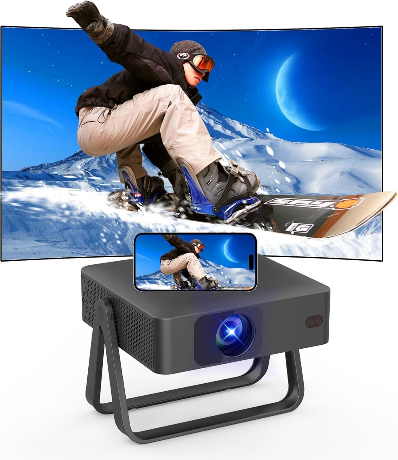 Mini Smart Projector 1080P 4K WiFi 6 Bluetooth 360° Stand