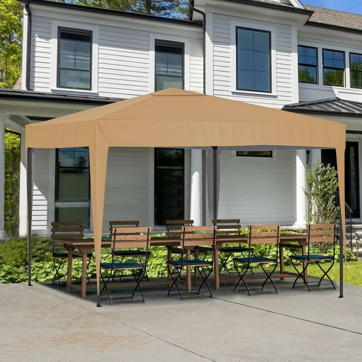 3x3M Beige Pop Up Gazebo With Sides Waterproof Garden Party Tent Steel Frame