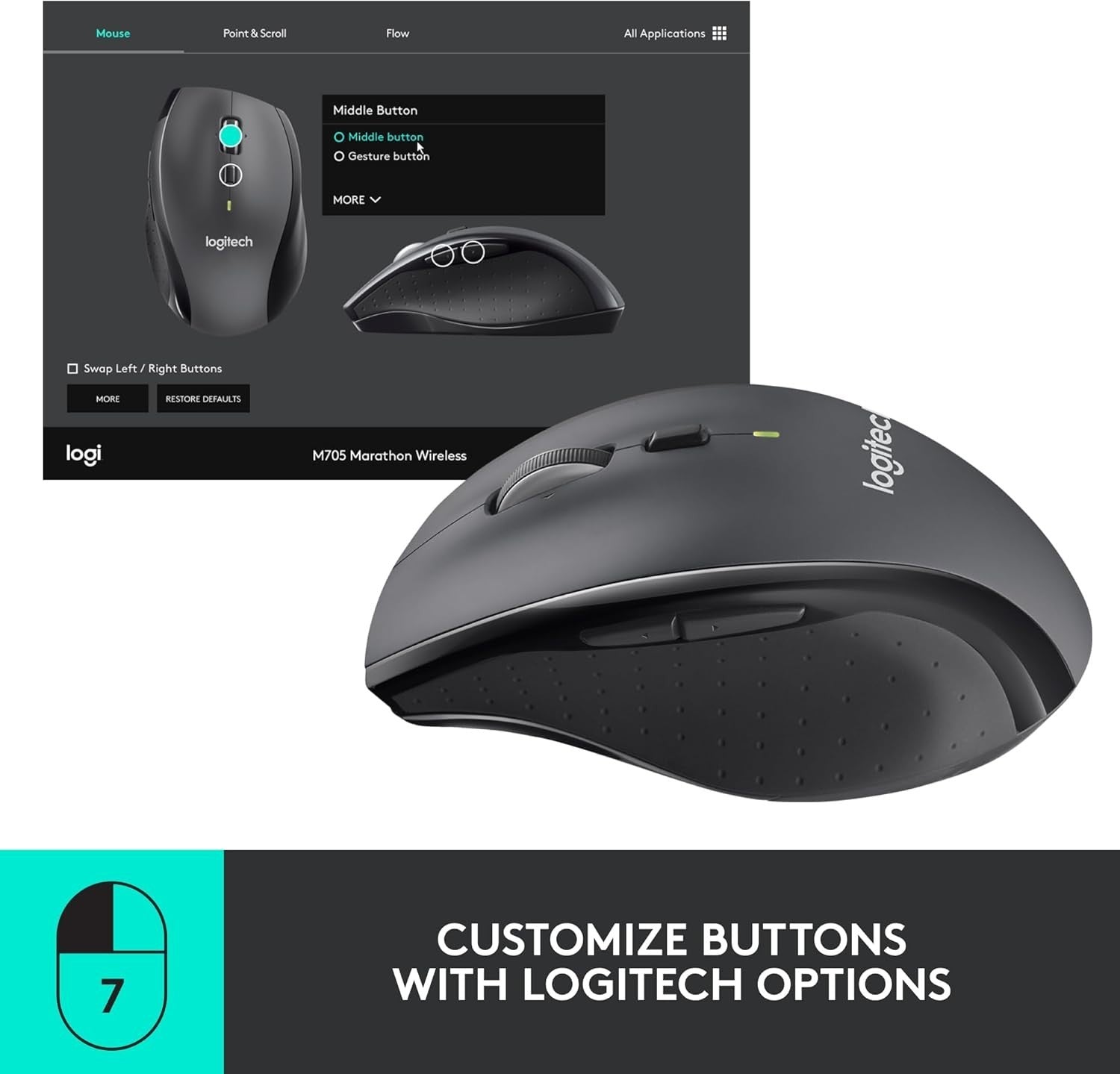 Wireless Ergonomic Mouse Long Battery Life Programmable Buttons USB PC Laptop