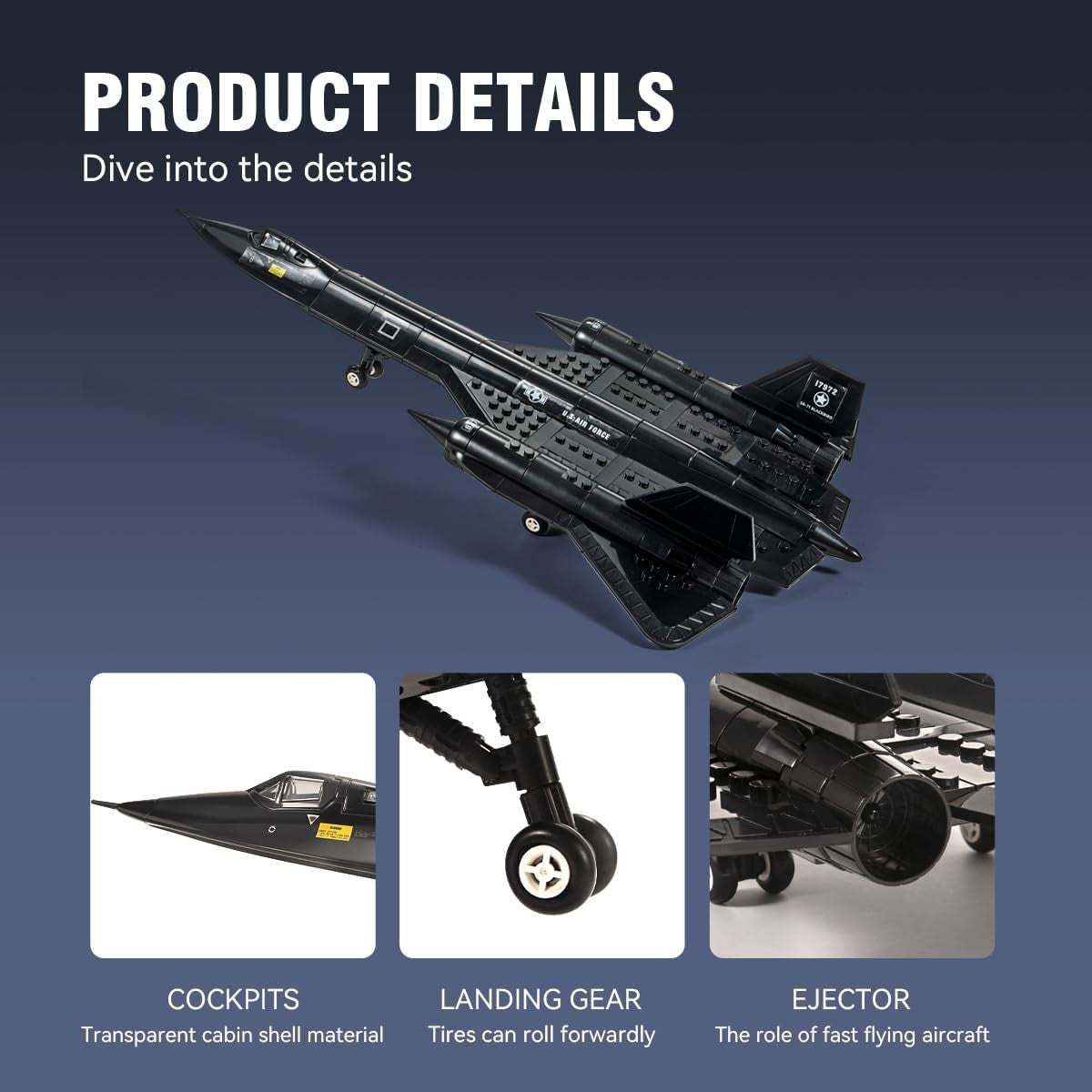 SR71 Blackbird Jet Model Kit 183pcs | Air Force Toy Gift for Kids & Adults