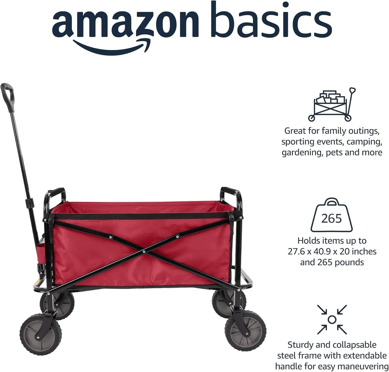 Red Heavy Duty Collapsible Utility Wagon Foldable Outdoor Camping Garden Trolley