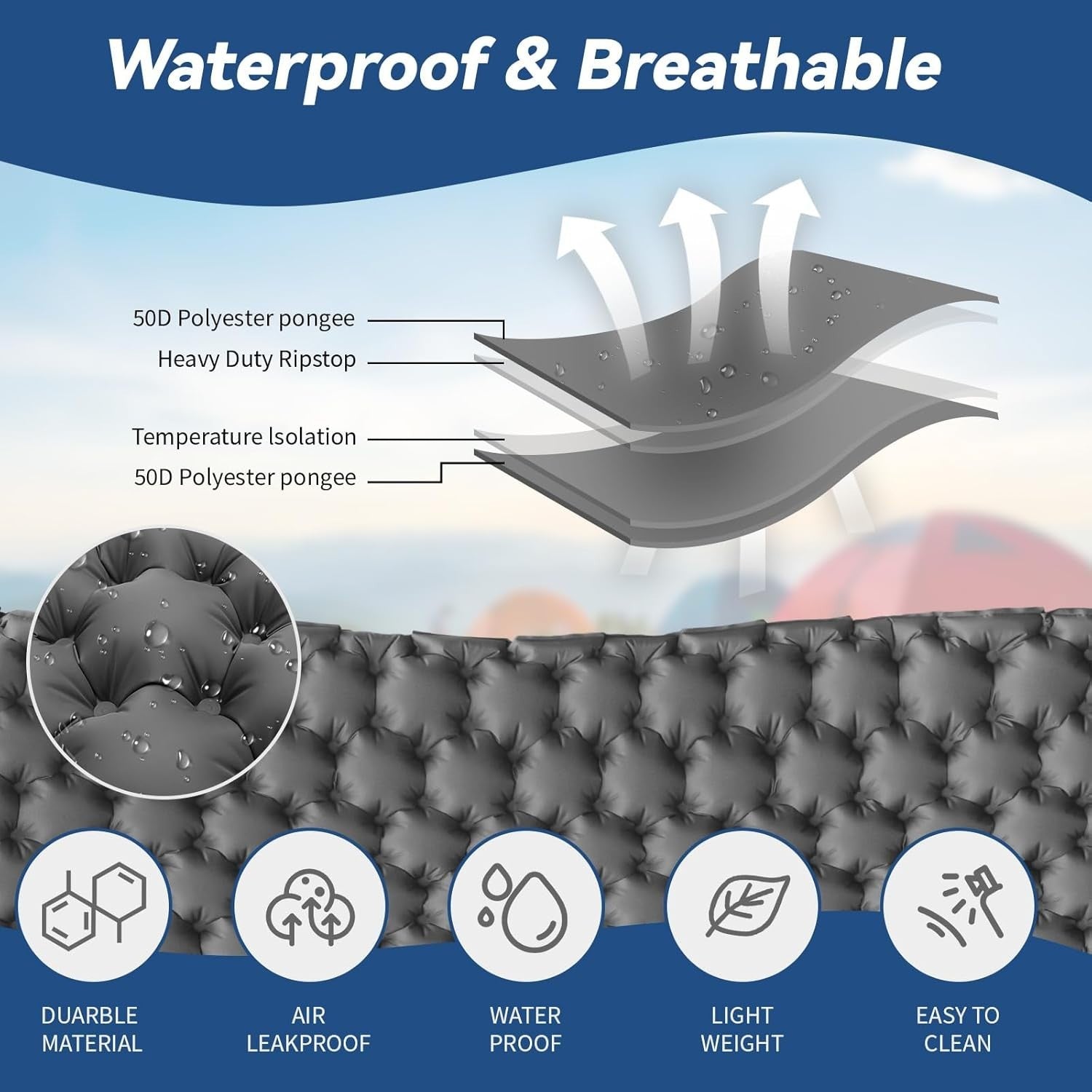 Double Inflatable Camping Mattress 192x122x10cm Ultralight with Pump