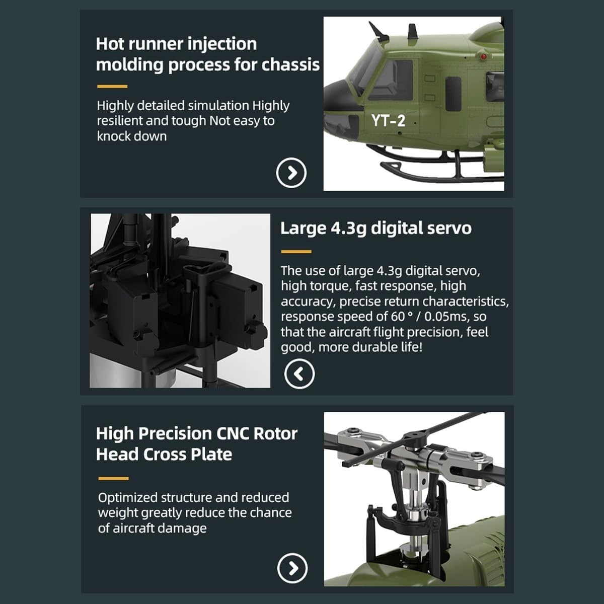 RC Huey Helicopter 6CH 2.4G Brushless Flybarless Military Scale Model