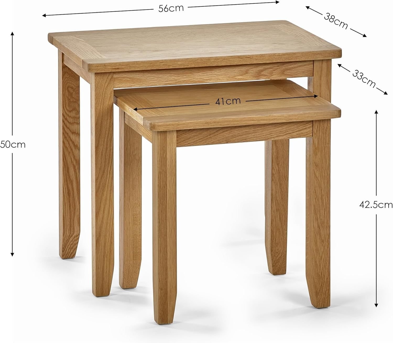 Oak Wood Nesting End Tables Set of 2 Rectangular Space Saving Side Table