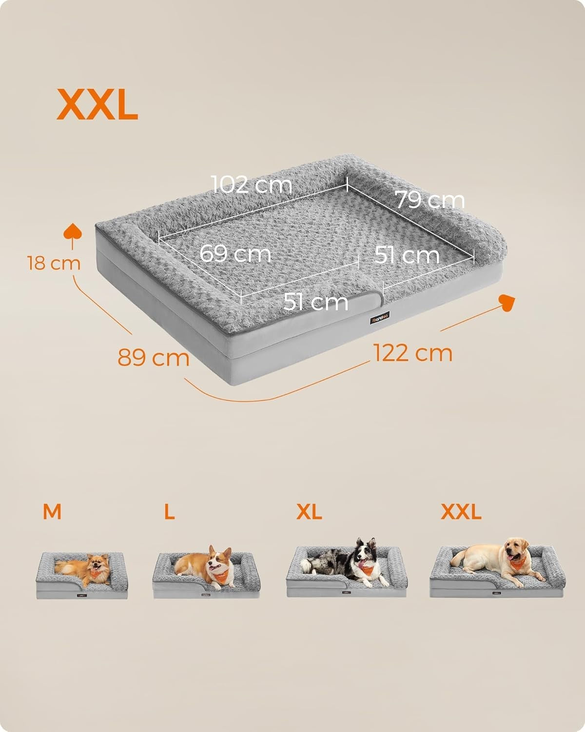 XXL Orthopedic Dog Sofa Bed 122x89cm Memory Foam Grey