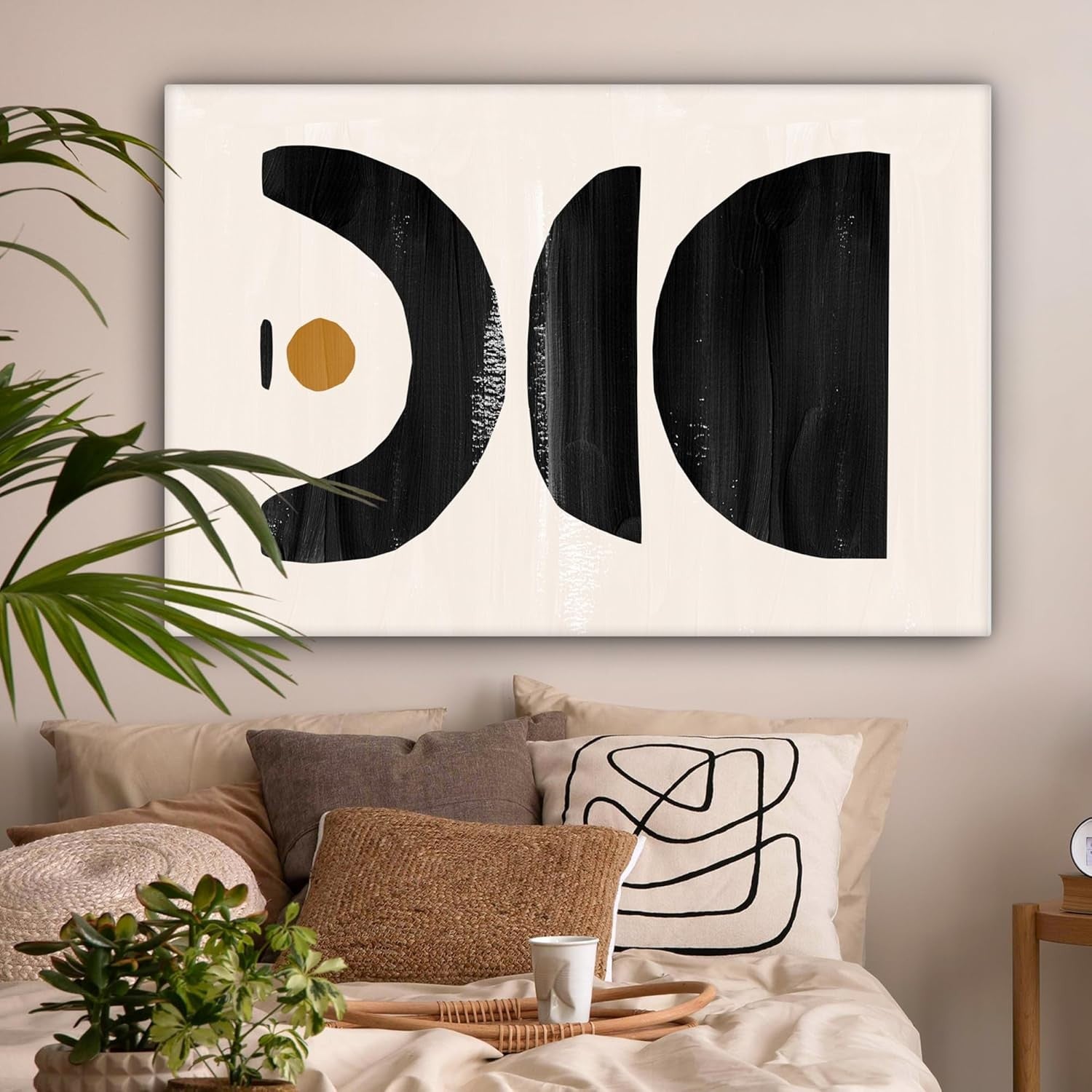 Large Abstract Canvas Wall Art 120x80cm Black Beige Modern Room Decor