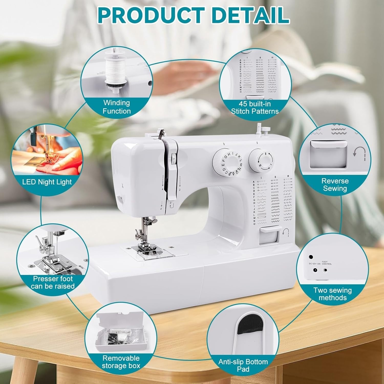 45 Stitch Mini Sewing Machine Electric Free Arm Pedal 42pc Sewing Kit