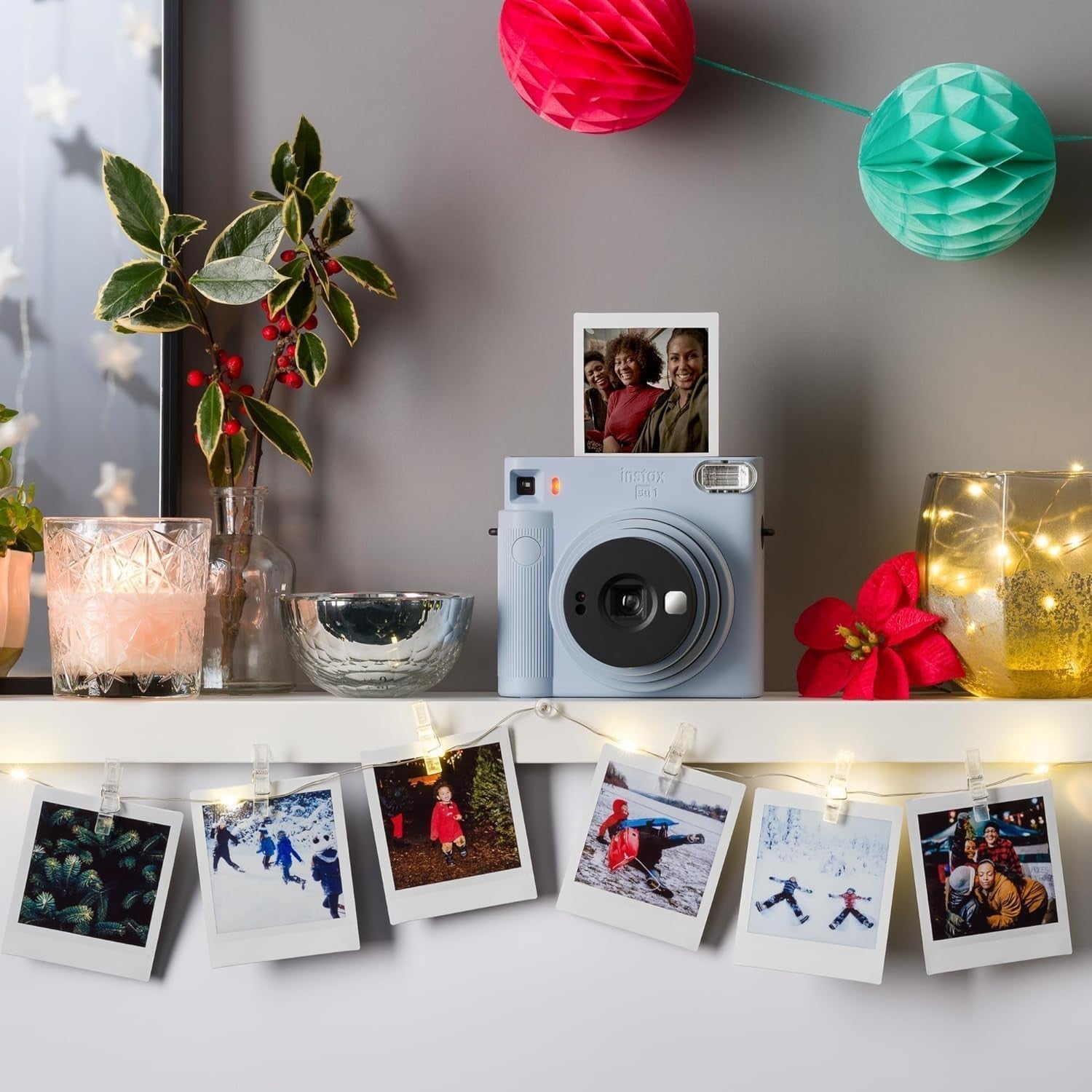 Square Instant Camera Glacier Blue Selfie Mirror Auto Exposure Camera