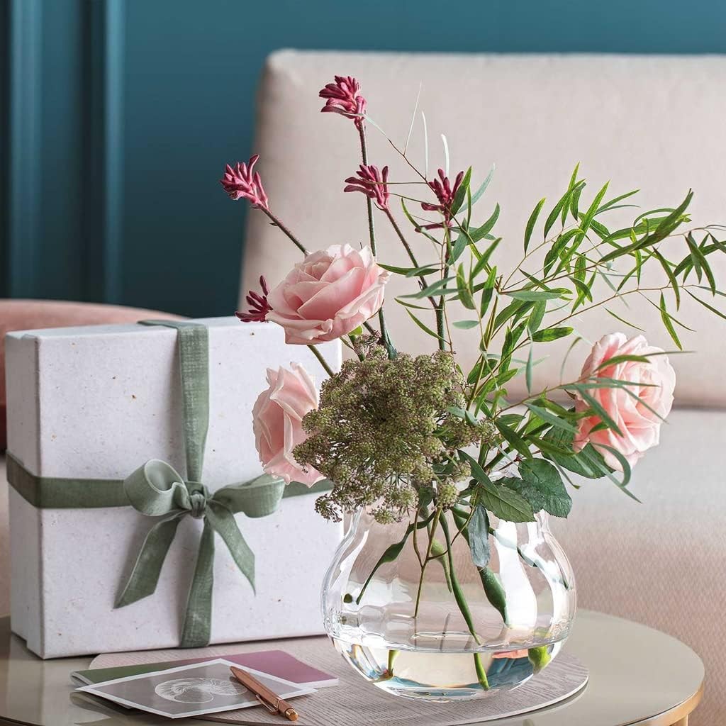 Crystal Glass Vase 17cm Round Modern Flower Vase Table Centrepiece Decor
