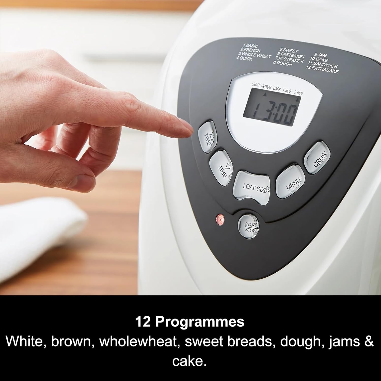 Fastbake Bread Maker Machine 12 Programs Timer 1.5lb 2lb Loaf Keep Warm White