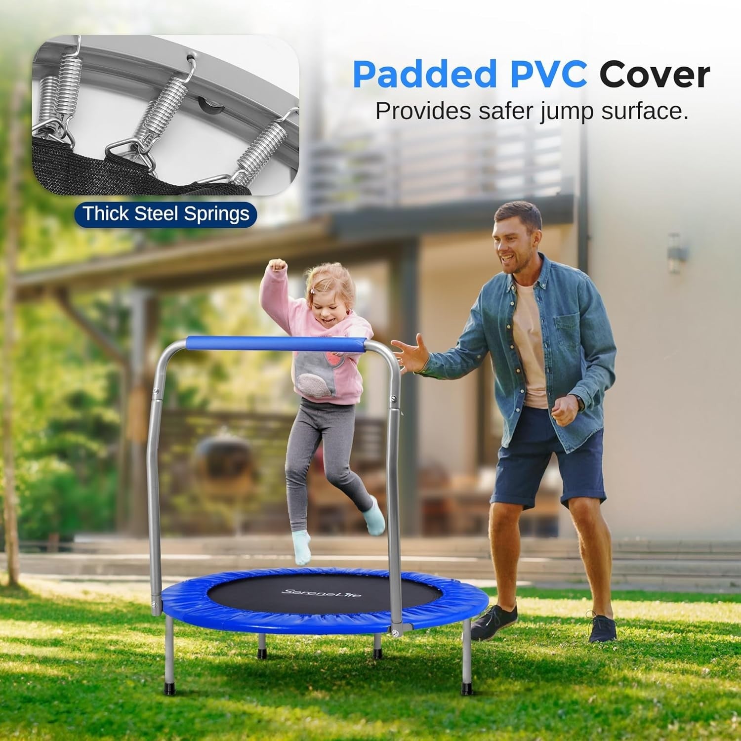 36” Foldable Mini Trampoline Indoor Outdoor Rebounder w Foam Handle