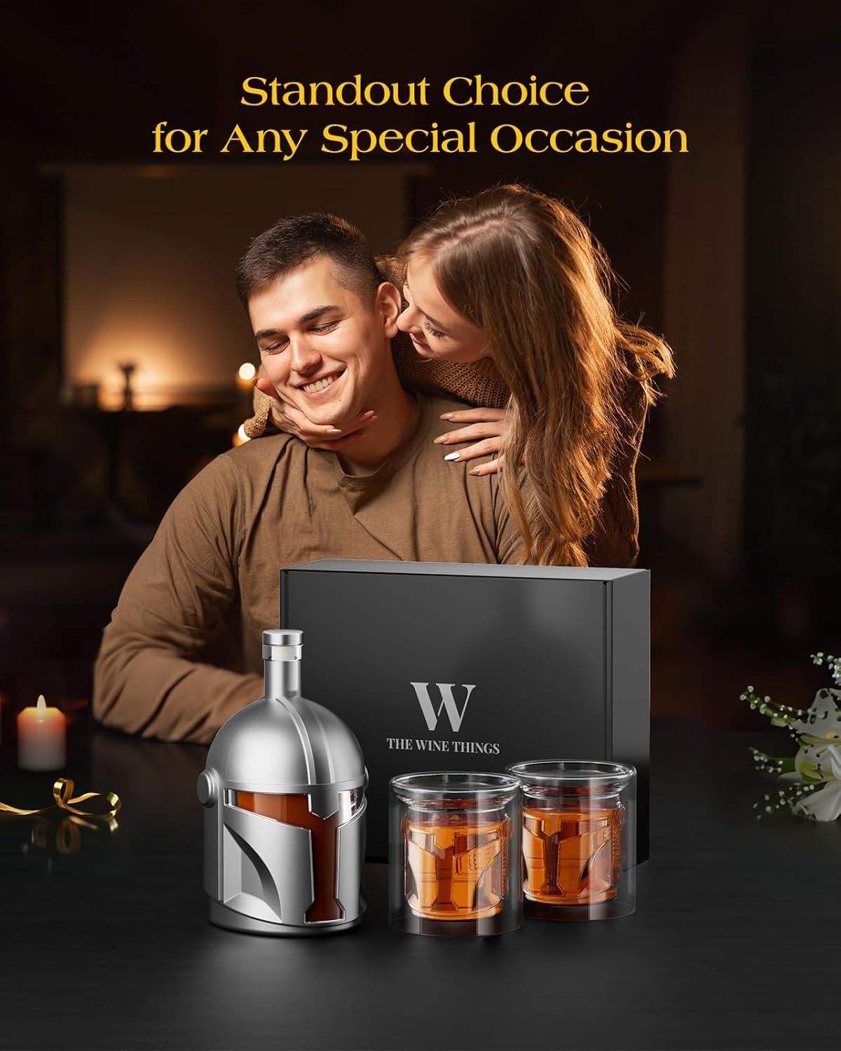 Silver Helmet Whiskey Decanter 34oz with 2 Glasses – Luxury Men’s Bar Gift