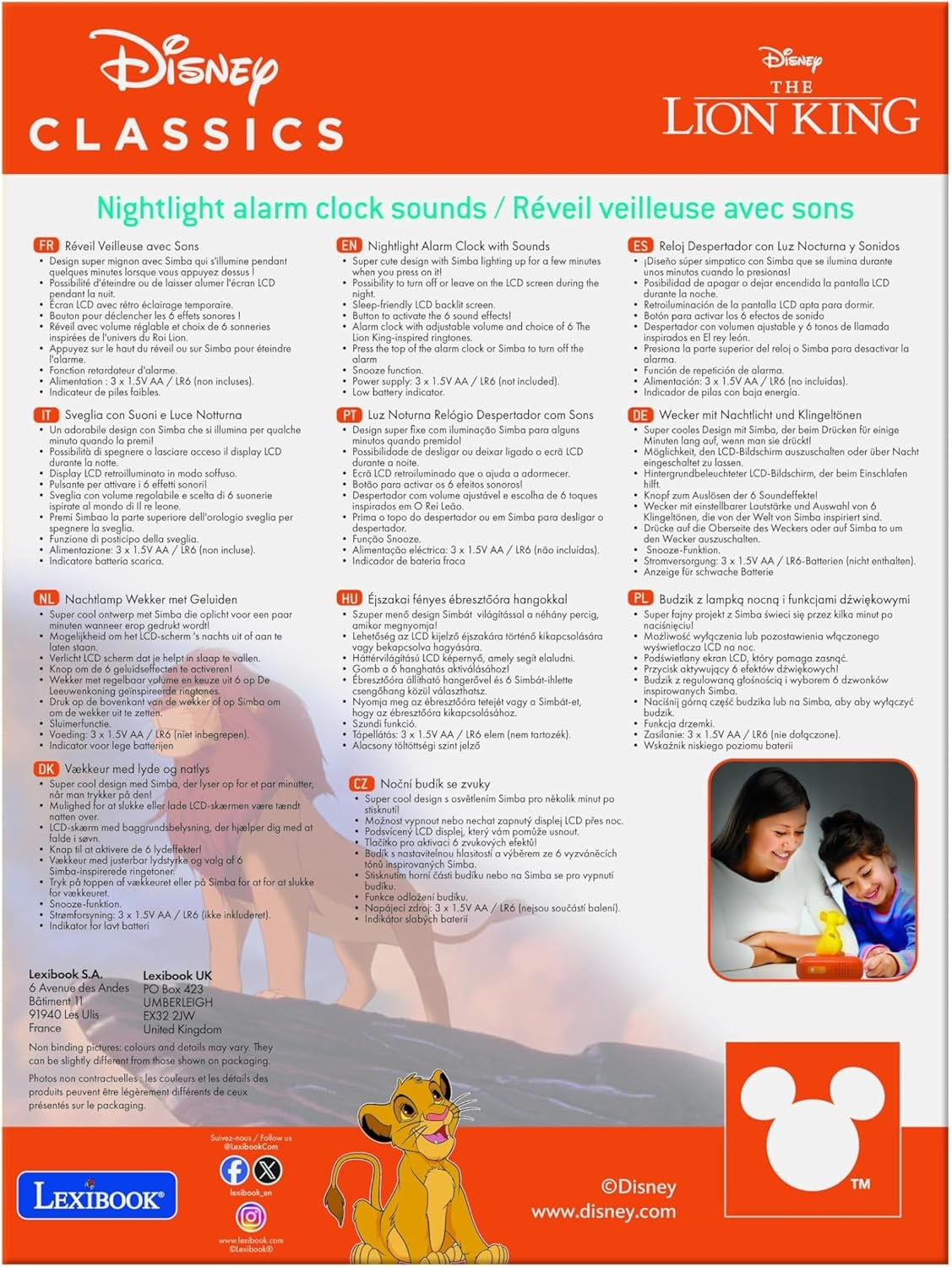 Kids Alarm Clock Night Light LED Display Snooze Sounds Cute Bedroom