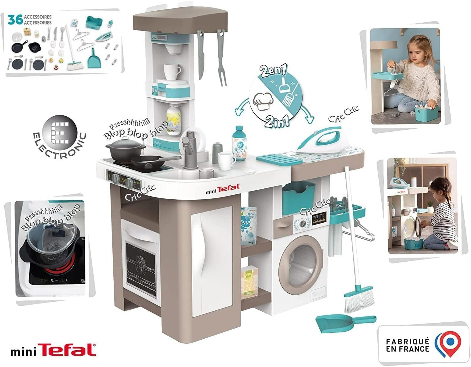 Kids Tefal Play Kitchen Laundry Set 36 Accessories Sounds Toy