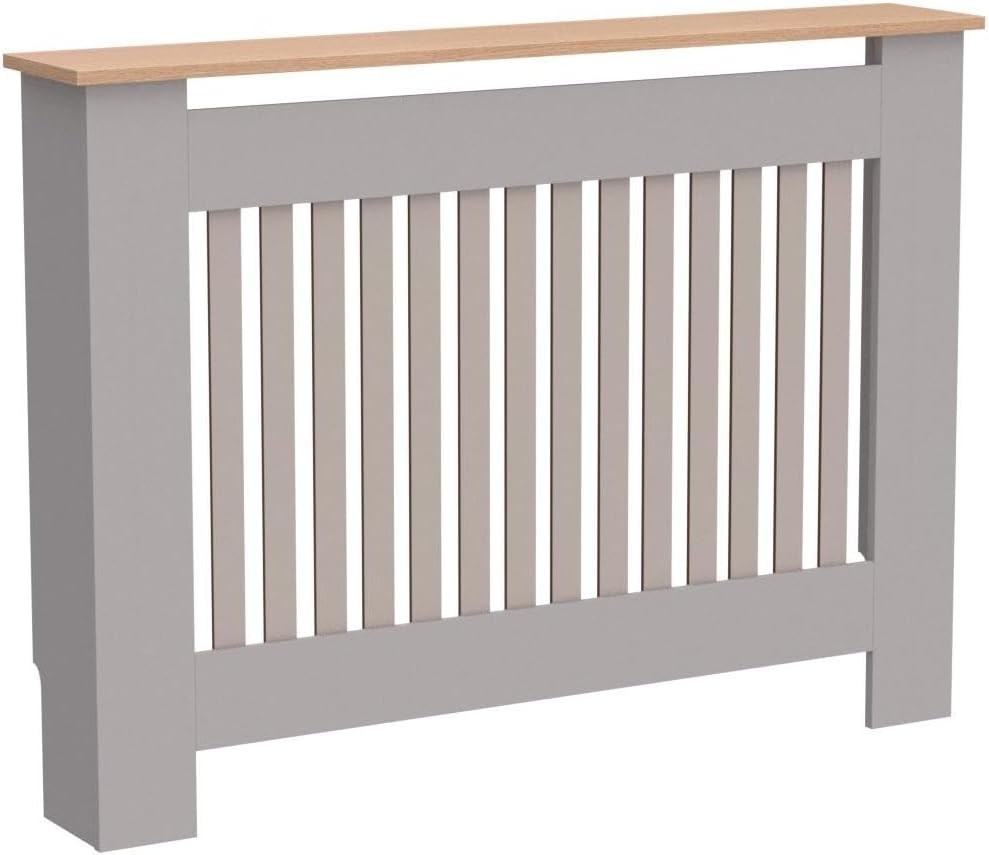 Grey Oak Radiator Cover Wooden Slatted Grill Cabinet Shelf 112x19x82cm