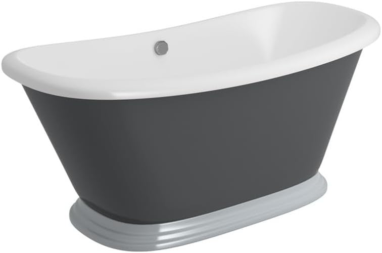 1770x785mm Oval Freestanding Shower Bath Grey Acrylic Double Ended Tub