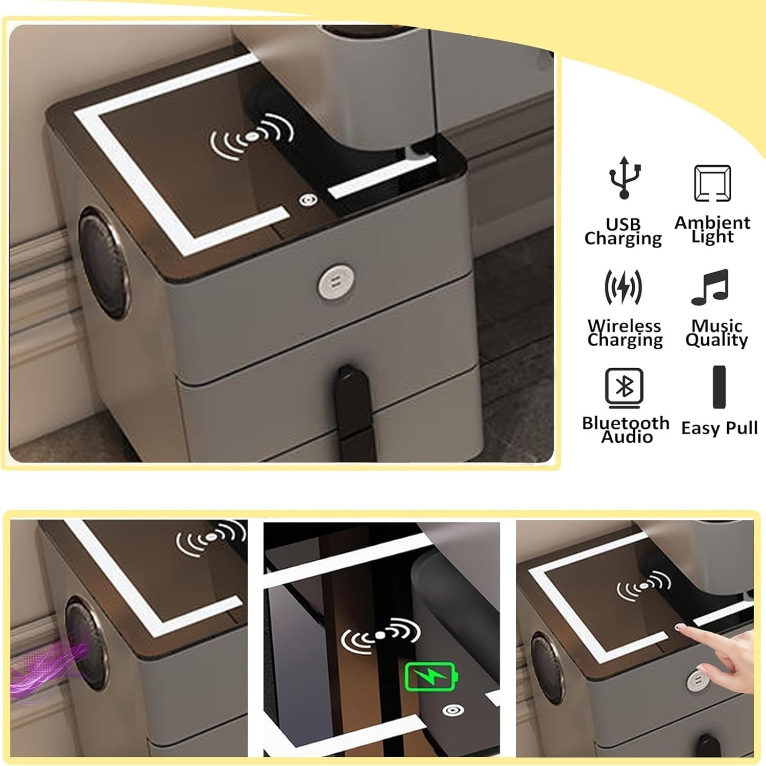 Smart Vanity Table with LED Mirror, 5 Drawers & Wireless Charging – Grey