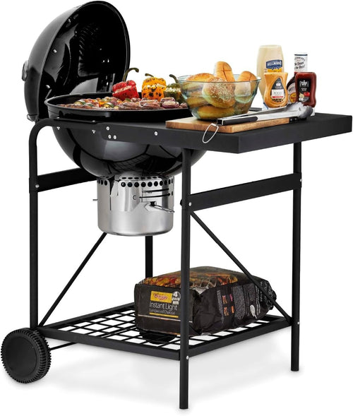 Charcoal BBQ Grill with Side Table & Thermometer – Portable Garden Barbecue