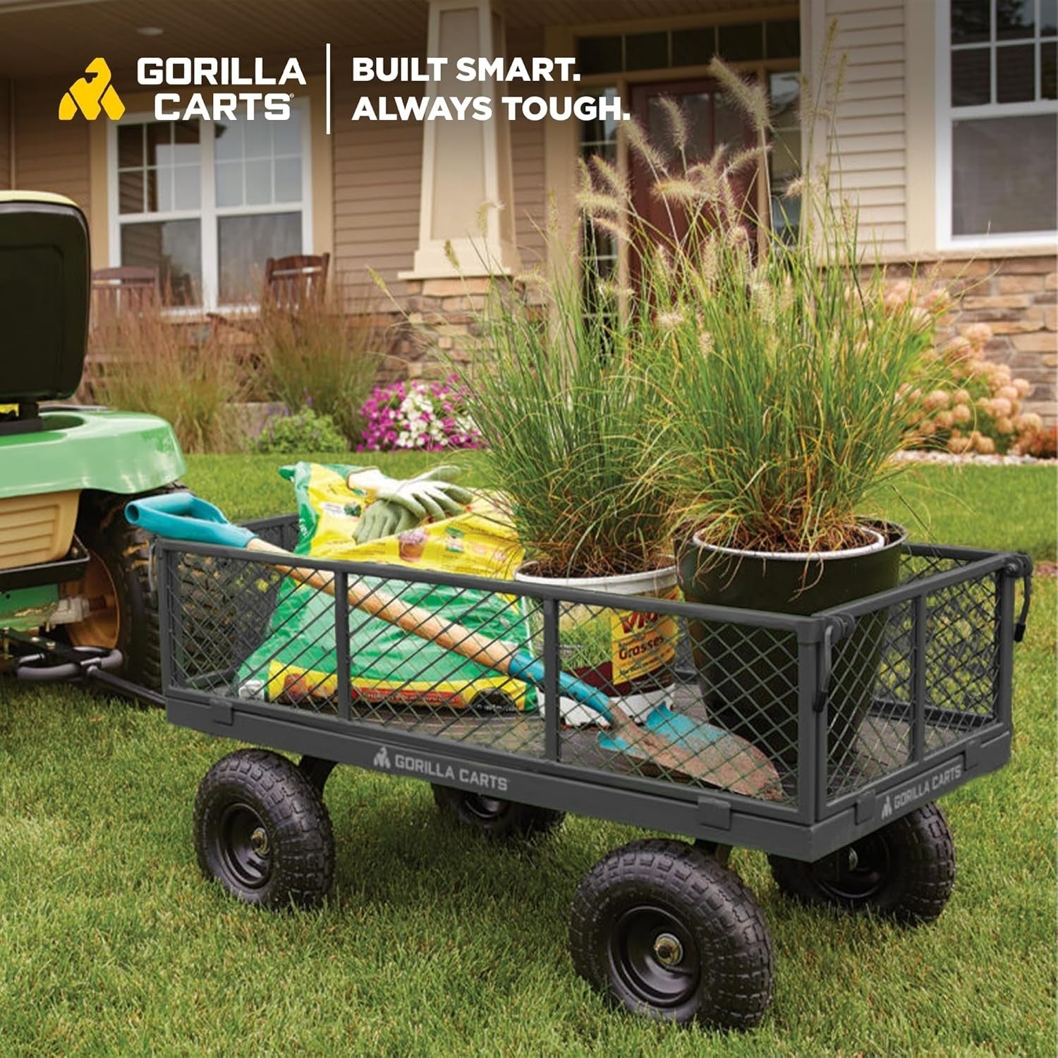 800lb 4-Wheel Garden Utility Cart – Black – Removable Sides Pneumatic Tyres