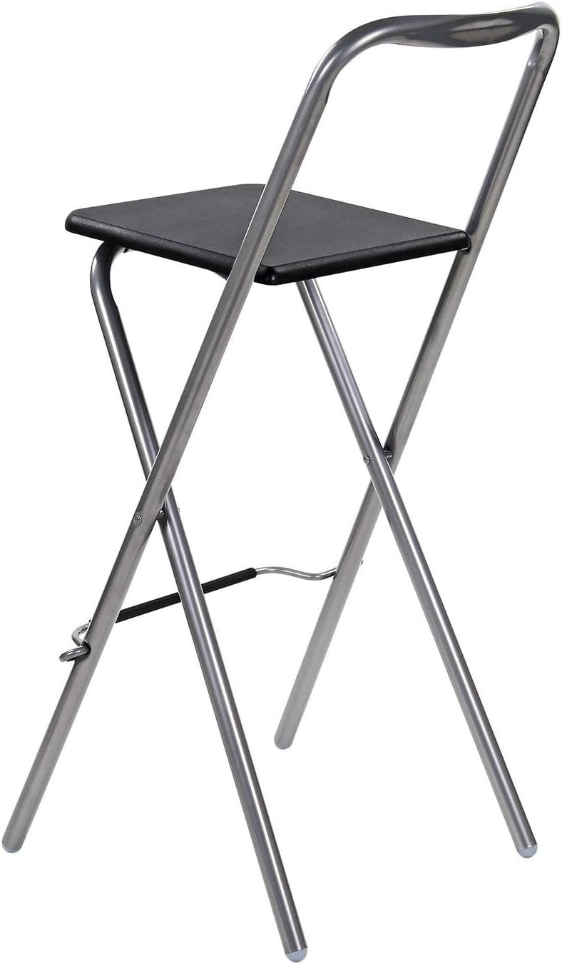 Modern Folding Bar Stool Wooden Seat Metal Frame Space Saving Black