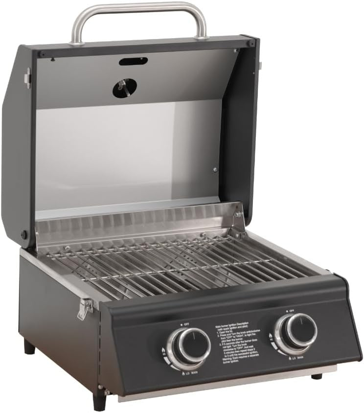 Compact 2 Burner Portable Gas BBQ Grill with Temperature Gauge Tabletop Outdoor