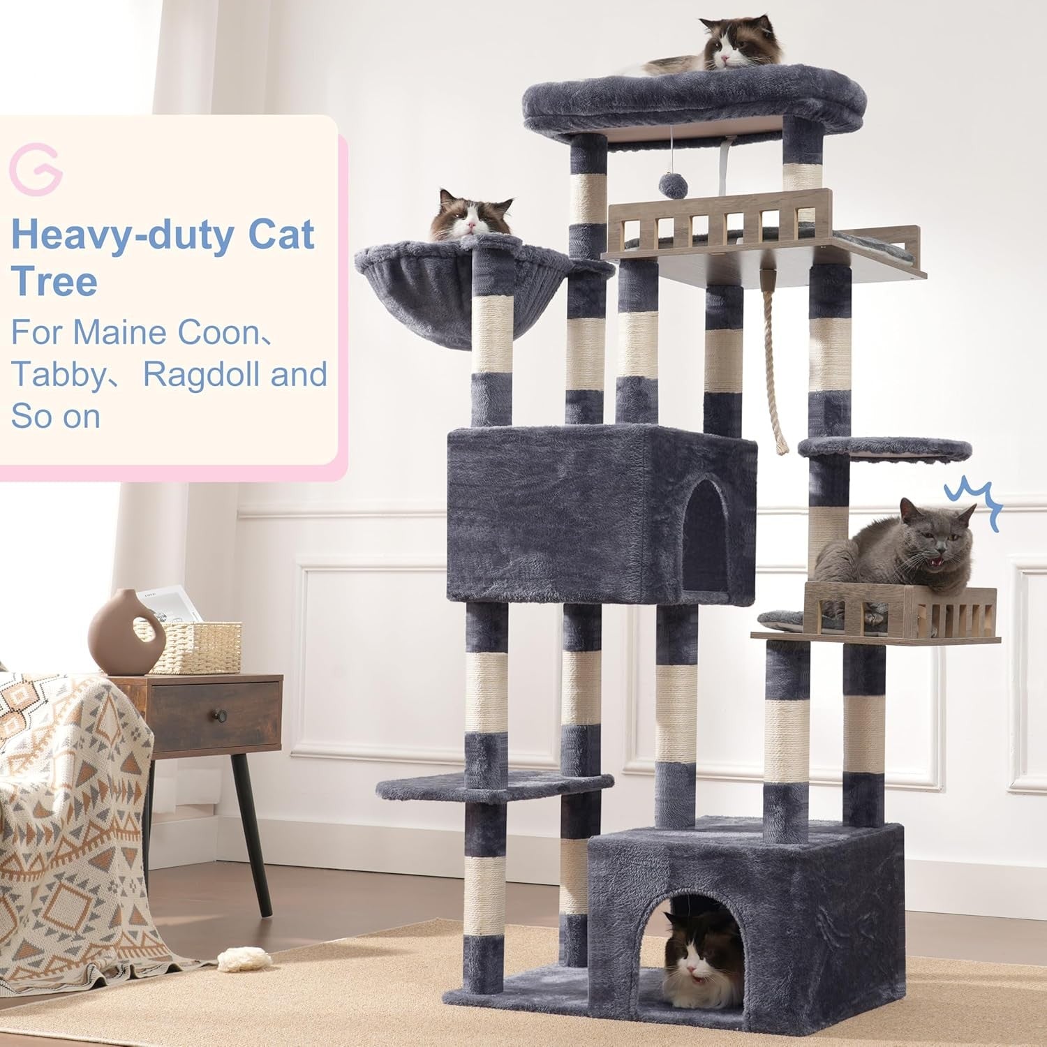 Heavy Duty Cat Tree Tower Large Cats Maine Coon Condo Hammock 15 Posts