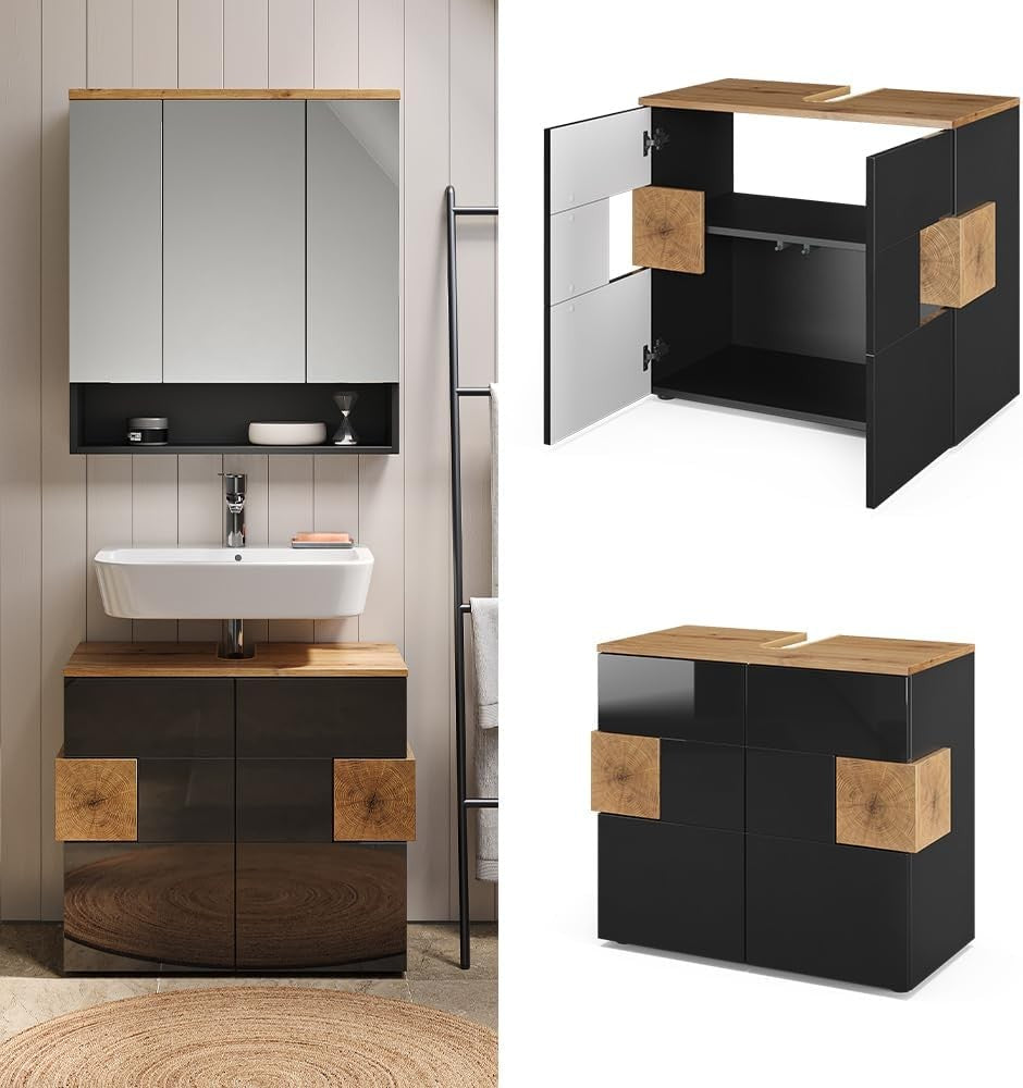 Modern Anthracite Oak Bathroom Vanity Cabinet 73cm Sink Storage Unit Cupboard