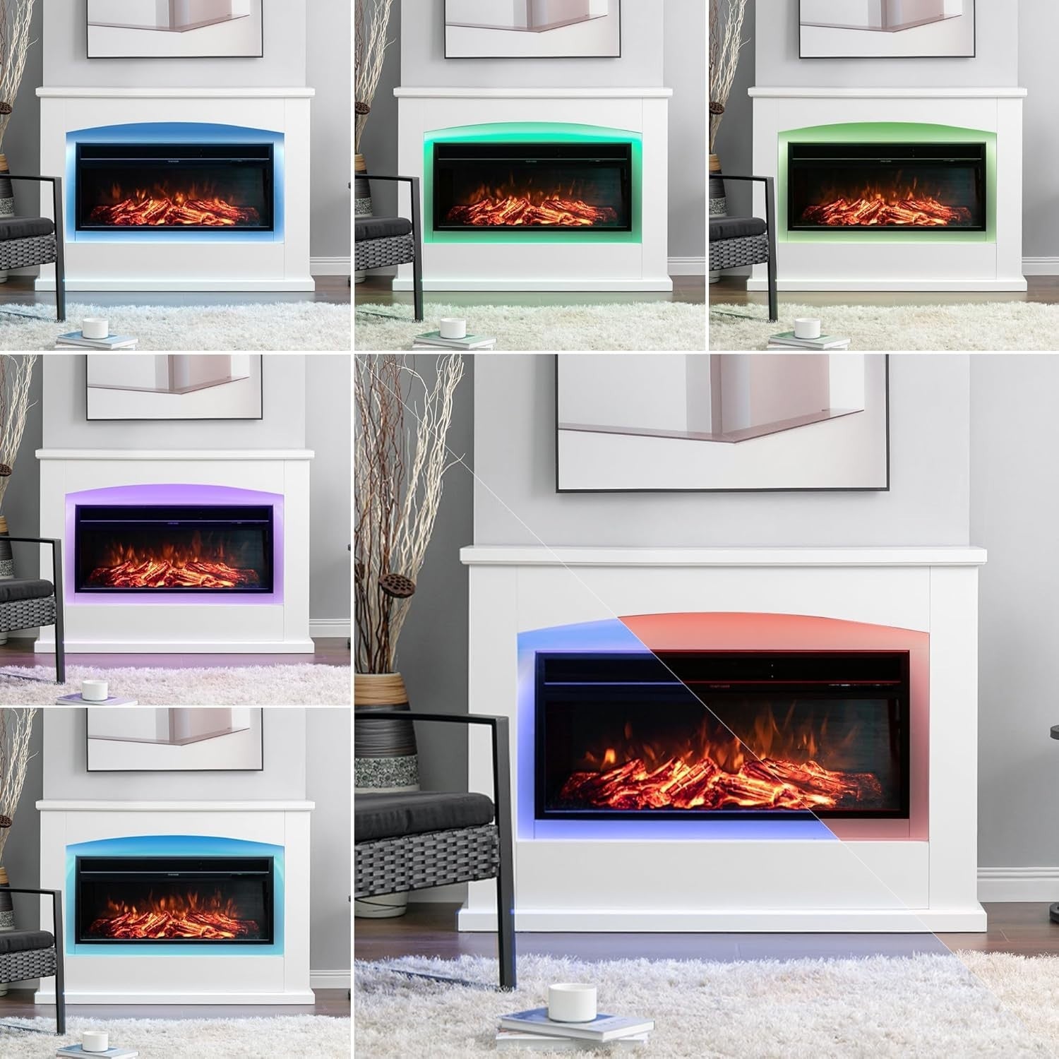 50" Freestanding Electric Fireplace Heater 7-Colour LED Flame Remote Control