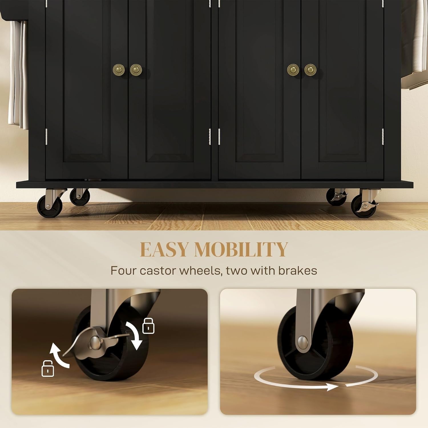 Kitchen Island Cart on Wheels w/ Drawers Cabinet Wood Top