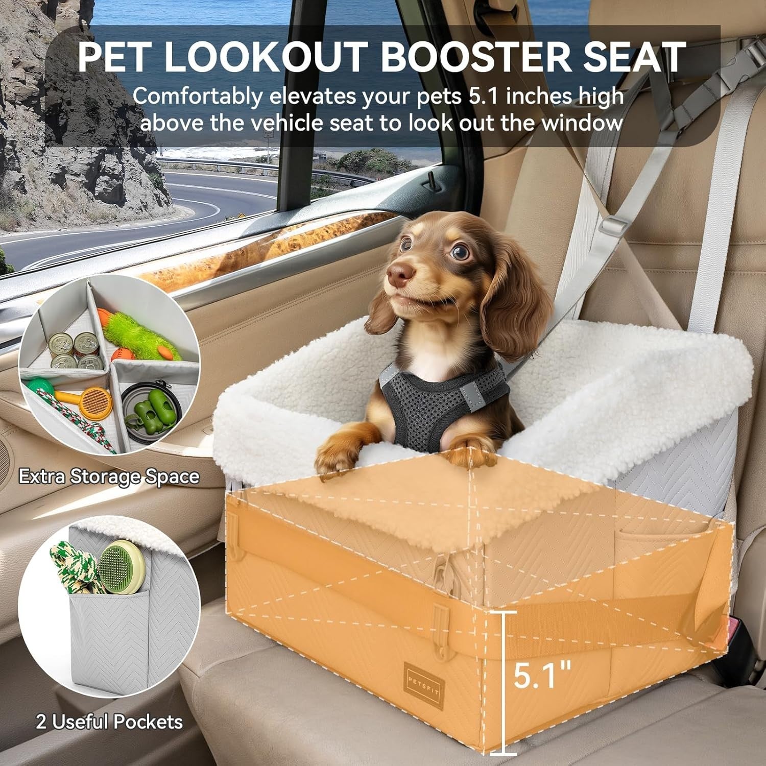 Dog Car Seat Booster Waterproof Pet Travel Bed Safety Harness 30lb
