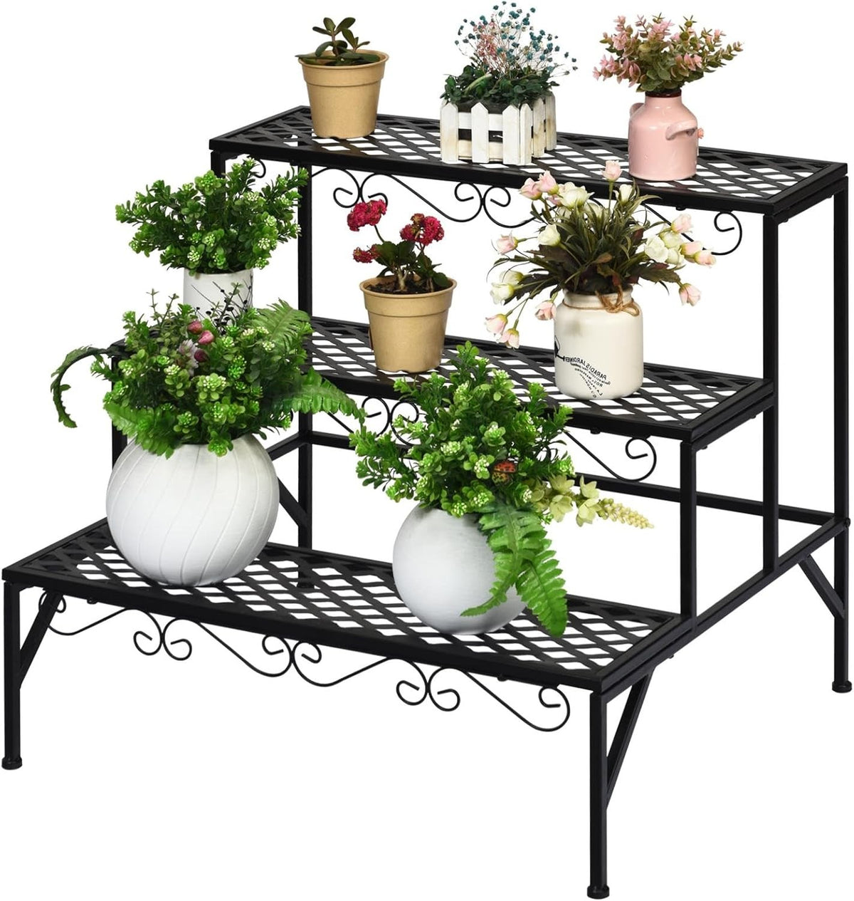 3 Tier Metal Plant Stand Ladder Shelf Indoor Outdoor Garden Flower Rack